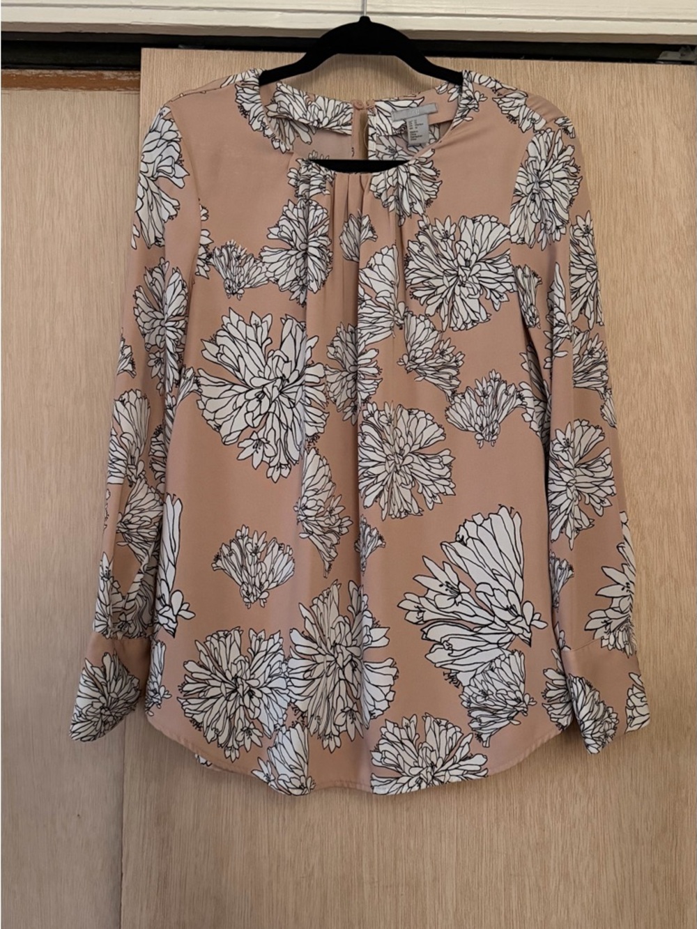 H&M Blush Pink Floral Long-Sleeve Blouse
